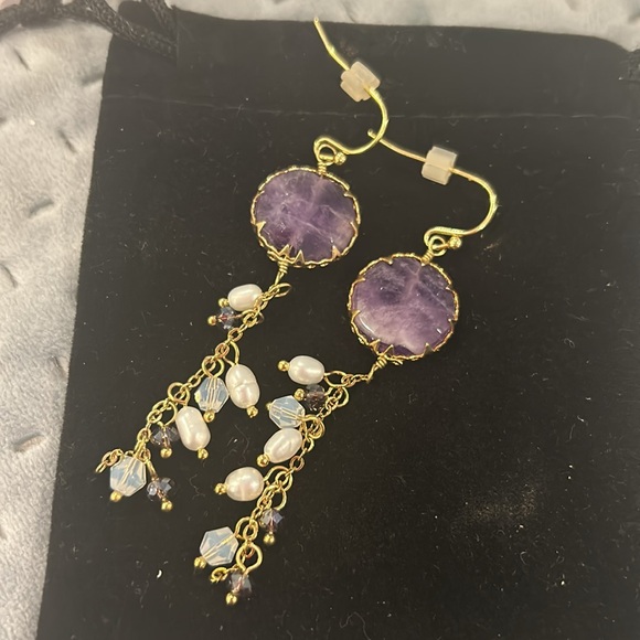Genuine Amethyst & Fresh Water Pearl Earrings-Boutique - Picture 4 of 6